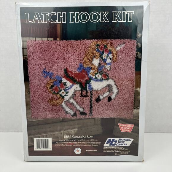 National Yarn Crafts Latch Hook Kit Carousel Unicorn Horse R886 20x27 Inch - Picture 1 of 6